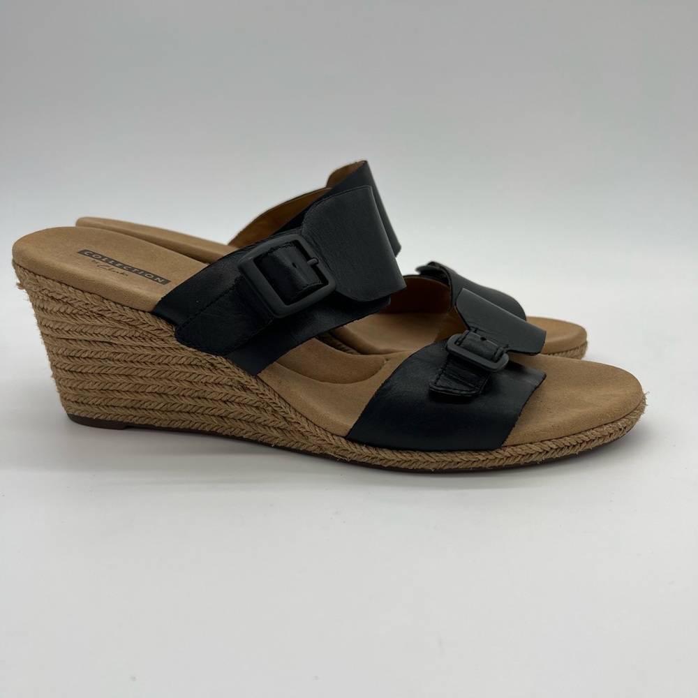 CLARKS Lafley Devin Two Strap Espadrille Wedge Sandal in Black Size 11
